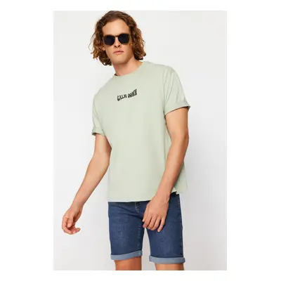 Trendyol Mint Oversize/Wide Cut Raised Text Back Printed 100% Cotton T-shirt