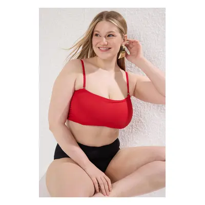 Trendyol Curve Red Strapless Rope Strap Plus Size Bikini Top