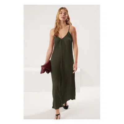 Trendyol Khaki Plain Maxi Textured A-line Flexible Knit Dress