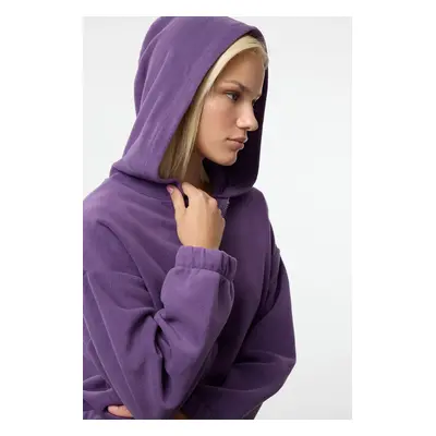 Trendyol Purple Hooded Regular/Normal Pattern Polar Fleece Zippered Collar Knitted Sweatshirt