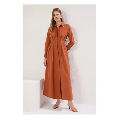 Trendyol Cinnamon Pearl Detailed Woven Shirt Dress