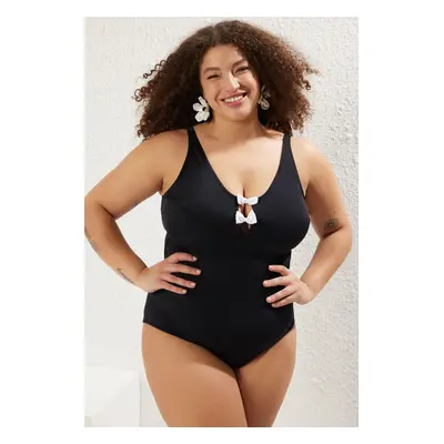 Trendyol Curve Black Contrast Bow Detail Thick Strap Plus Size Swimsuit