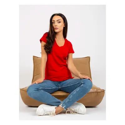 Red cotton v-neck t-shirt