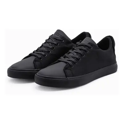 Ombre One-color casual men's sneakers with combined materials - black