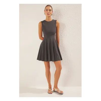 Trendyol Anthracite Frilled Mini Knit Dress