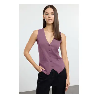 Trendyol Plum V-Neck Buttoned Regular Knitted Vest