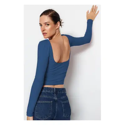 Trendyol Indigo Cotton Backless Fitted/Fits Body Stretch Knitted Blouse