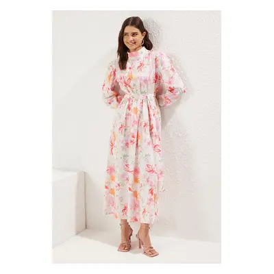 Trendyol Pink Linen Look Floral Patterned Cotton Woven Dress