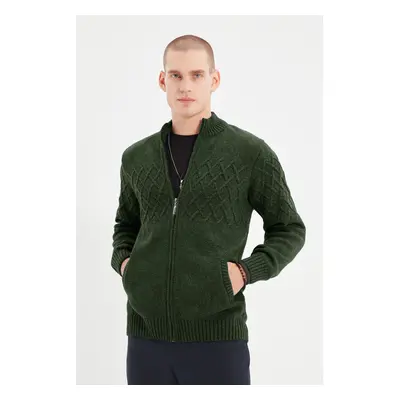 Trendyol Khaki Regular Wool Half Turtleneck Baklava Knitwear Cardigan