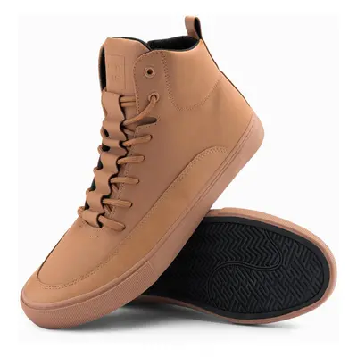 Ombre Men's ankle sneaker boots with decorative tabs - brown