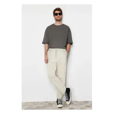 Trendyol Stone Elastic Waist Tied Jogger Fit Gabardine Trousers