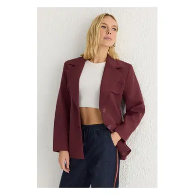 Trendyol Claret Red Oversize Lined Woven Blazer Jacket