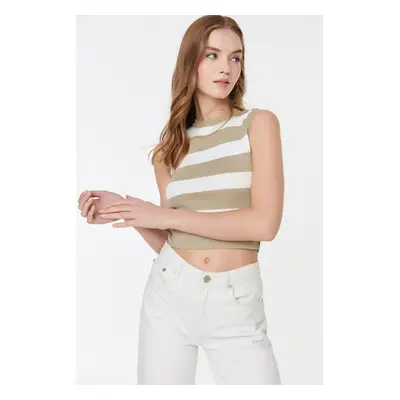 Trendyol Stone Crop Striped Knitwear Blouse