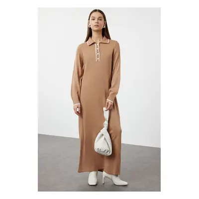 Trendyol Camel Piping Polo Neck Knitwear Dress