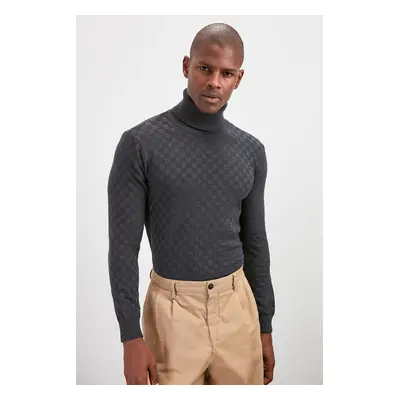 Trendyol Anthracite Men's Turtleneck Textured Knitwear Sweater