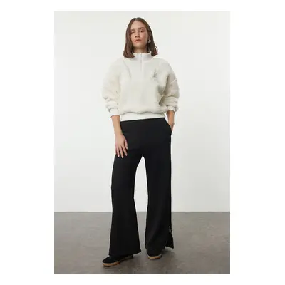 Trendyol Black Thick Inside Fleece Wide Leg Knitted Sweatpants with Side Zipper Detail