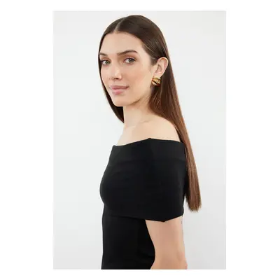 Trendyol Black Carmen Collar Fitted Knitted Madonna Collar Blouse