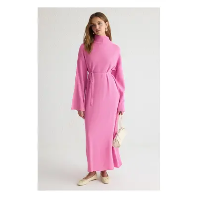 Trendyol Pink Rib/Camisole Belted Knitwear Dress