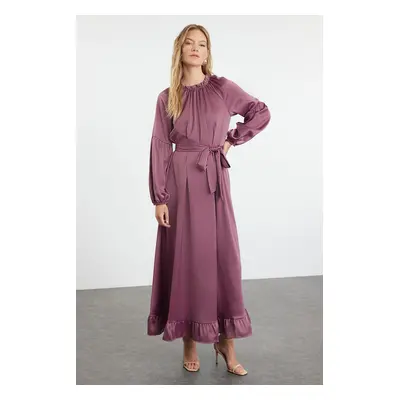 Trendyol Dusty Rose Satin Belt Detailed Woven Dress