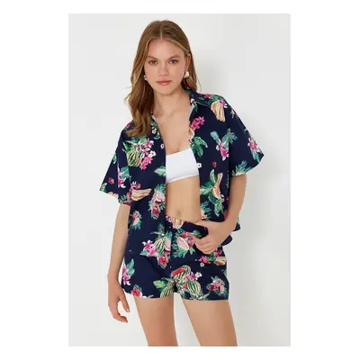 Trendyol Tropical Patterned Woven Shirt Shorts Beach Set