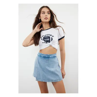 Trendyol Blue High Waist Denim Shorts Skirt