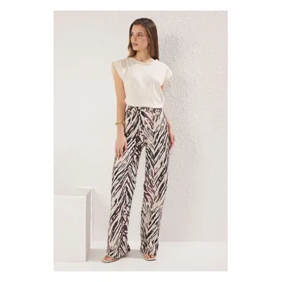 Trendyol Brown Animal Print High Waist Wide Leg Jeans