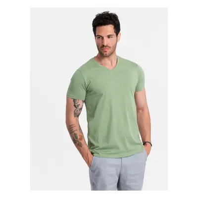 Ombre BASIC men's cotton classic tee with v-neck - green