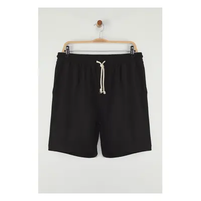 Trendyol Black Regular Fit Flexible Knitted Textured Crepe Fabric Shorts & Bermudas