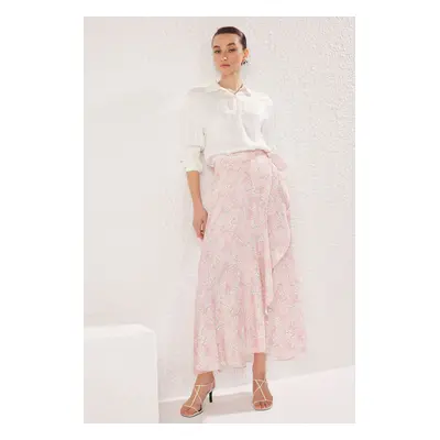 Trendyol Powder Floral Double Breasted Woven Skirt