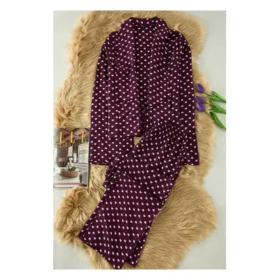 Trendyol Plum Hearted Tie Detail Viscose Woven Pajama Set