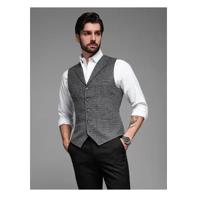 Ombre Elegant men's checkered vest with lapels - black