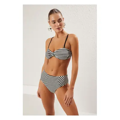 Trendyol Striped Strapless Textured Bikini Set