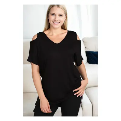 99554 Dewberry Short Sleeve Womens Blouse-BLACK