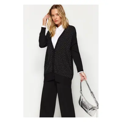 Trendyol Black Stone Cardigan-Pants Knitwear Two Piece Set