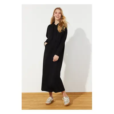 Trendyol Black Kangaroo Pocket Hooded Oversize Knitted Sweat Dress