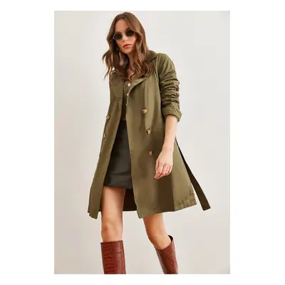 Olalook Women's Khaki Buttoned Pocket Unlined Thin Trench Coat