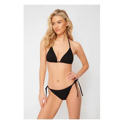 Trendyol Black Triangle Tie Textured Regular Bikini Set