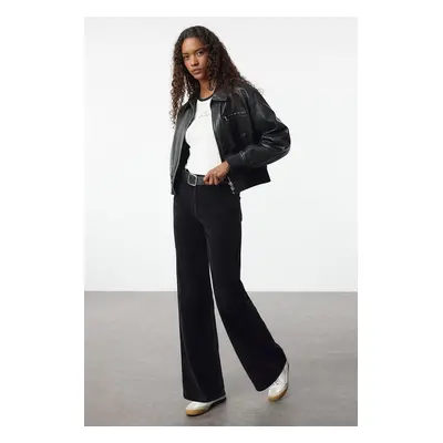 Trendyol Black Velvet Straight Cut Woven Trousers