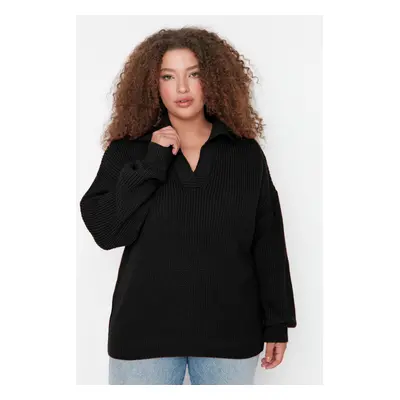 Trendyol Curve Black Shirt Collar Thessaloniki Knitted Sweater