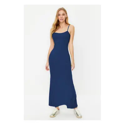 Trendyol Indigo Maxi Bodycone/Body Fitted Strappy Stretch Knit Dress