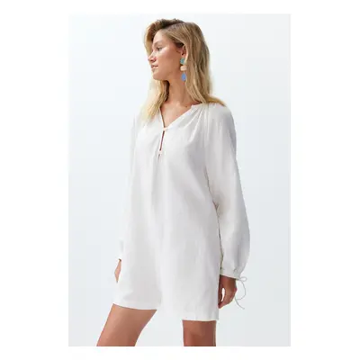 Trendyol White Woven Muslin 100% Cotton Beach Jumpsuit