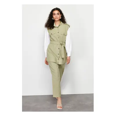 Trendyol Khaki Safari Model Woven Gabardine Vest Trousers Bottom Top Suit