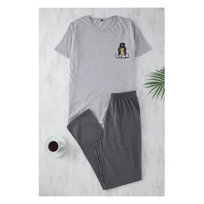 Trendyol Grey - Anthracite Regular Fit Printed Knitted Pajama Set