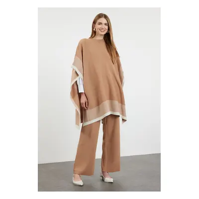 Trendyol Stone Color Blocked Knitwear Poncho Trousers Bottom-Top Set