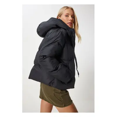 Happiness İstanbul Women's Black Hooded Puffer Coat