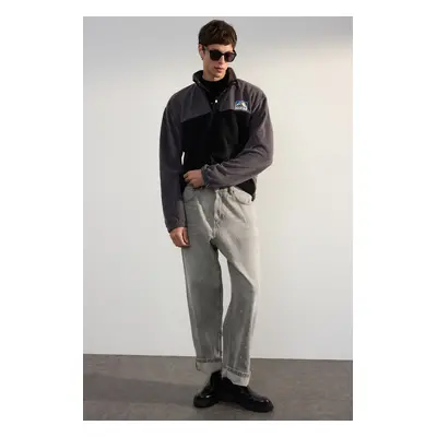 Trendyol Anthracite Oversize/Wide Cut Stand Collar Anti-Pilling Warm/Fleece Sweatshirt