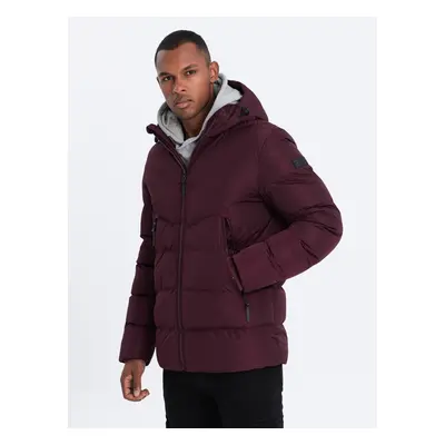 Ombre Men's winter jacket with unusual quilting - maroon