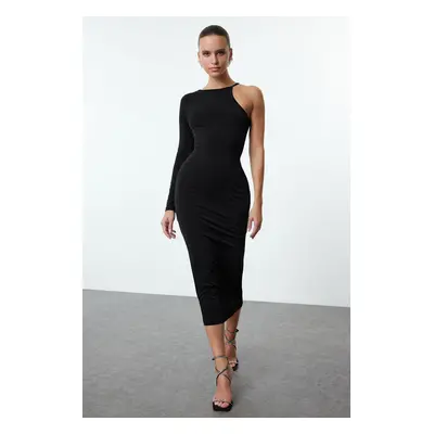 Trendyol Black Body-Smoothing Asymmetrical Collar Knitted Chic Midi Evening Dress