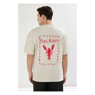 Trendyol stone Oversize/Wide Cut Lobster Printed T-shirt