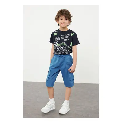 Trendyol Indigo Boy's Cotton Waist Elastic and Tied Woven Shorts